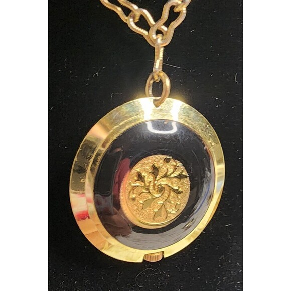 VINTAGE Lady Nelson Pendant WATCH GoldTone Black Necklace Chain Manual Wind VGUC - Picture 7 of 8